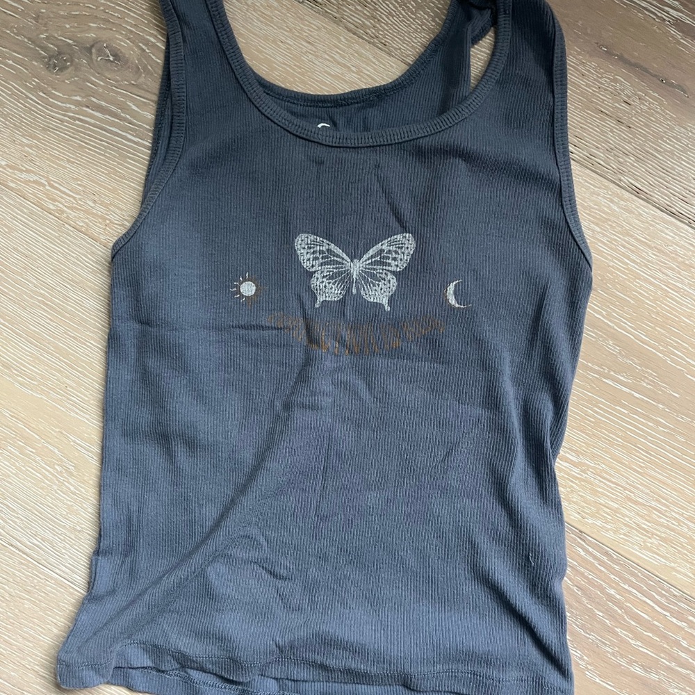Hollister Charcoal Tank Top with Butterfly and Moon Design